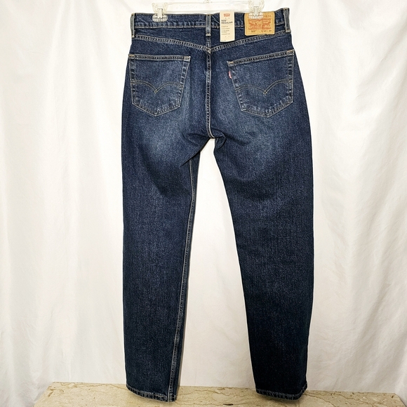 NWT Levi's Mens 505 Regular Stretch Straight Leg Dark Wash Blue Jeans 33x34 - Picture 2 of 5
